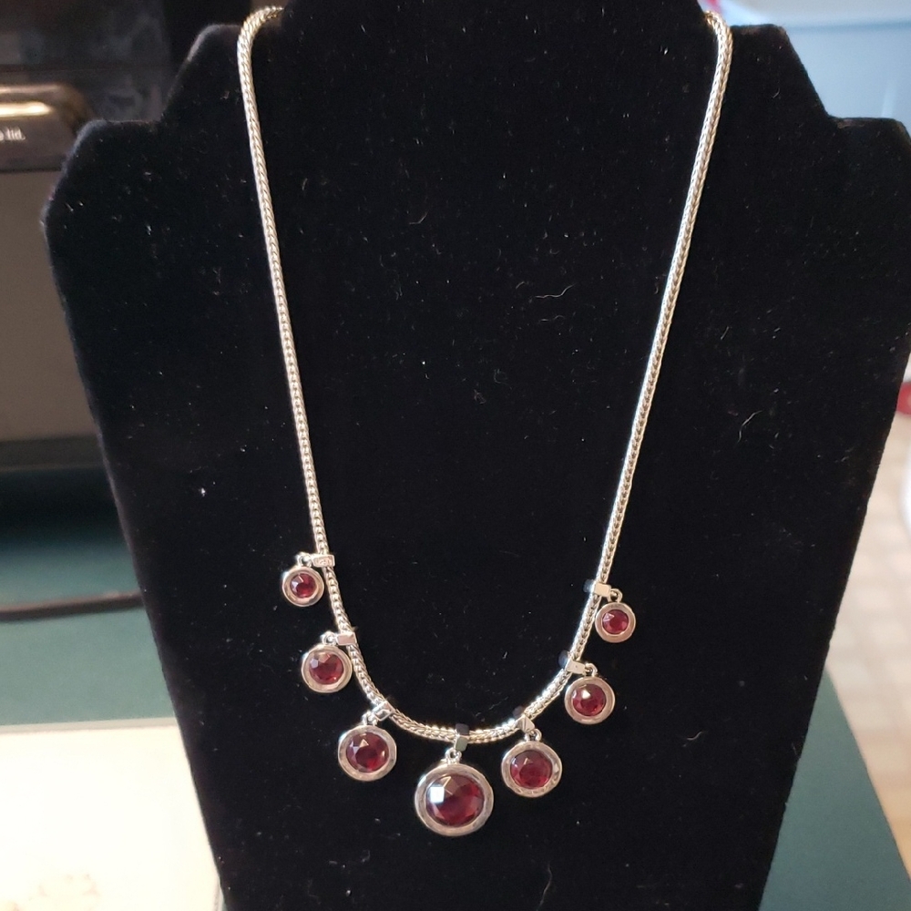 White House Black Market Silver Necklace with Red Beads